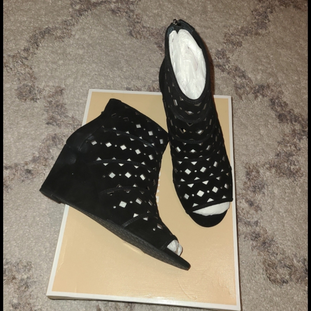 Michael Kors Black Wedge Peep Toe Ankle Boots